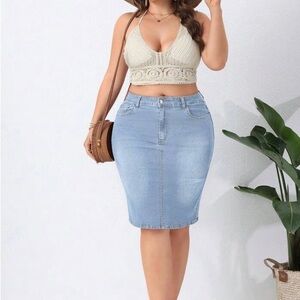 EMERY ROSE Women Denim Pencil Skirt - Baby Blue
